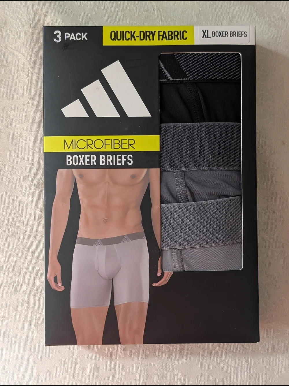 adidas Men's Microfiber Boxer Briefs 3-Pack Quick Dry Tagless Fly XL Gray/Black